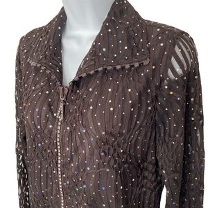 Maxima Vintage Top Embellished Sheer Zip Up